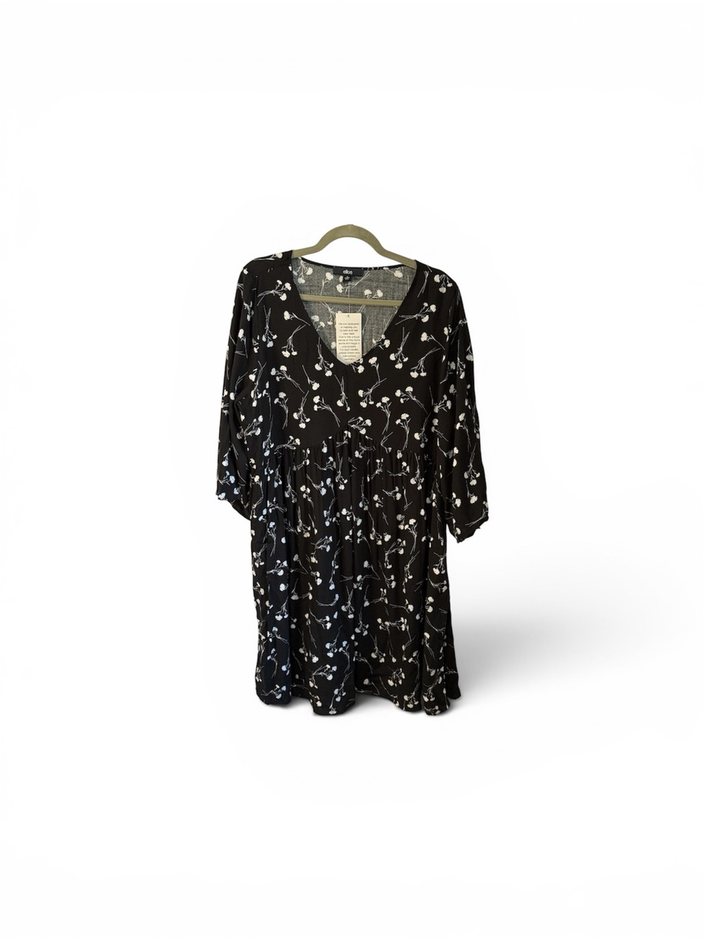 ellos Black Floral Mini Dress with White Print